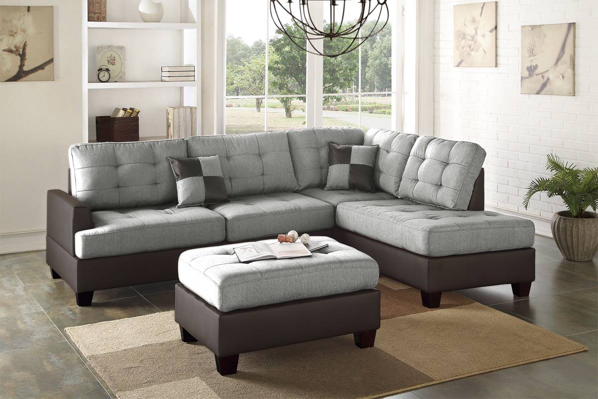 F6858 Matthews 3-PC Sectional - Two Tone Grey/Brown