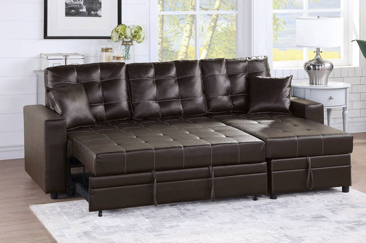 F6592 Darby Tufted 2-PC Sleeper Sectional - Brown