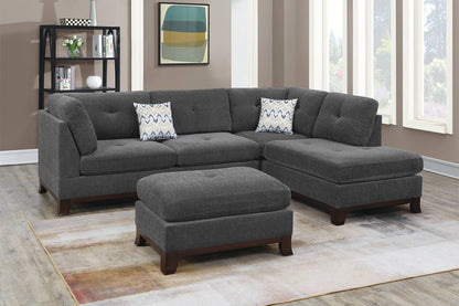 Pierce 3-PC Sectional w/ Ottoman - Grey