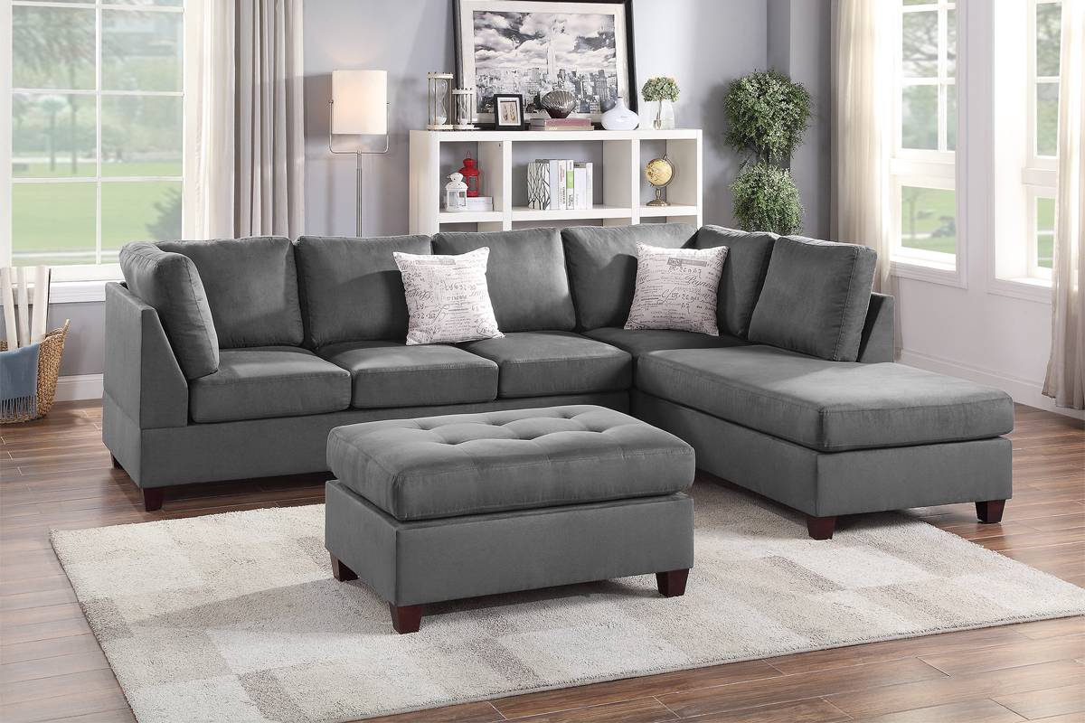 F6424 Wyatt 3-PC Sectional Sofa - Grey