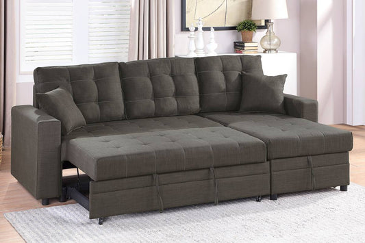 F6591 Darby Tufted 2-PC Sleeper Sectional - Charcoal