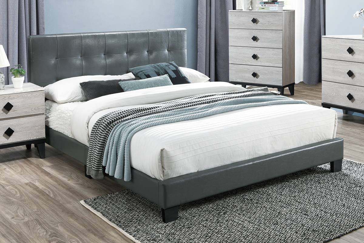 Jenson Tufted Platform Bed Frame - Grey