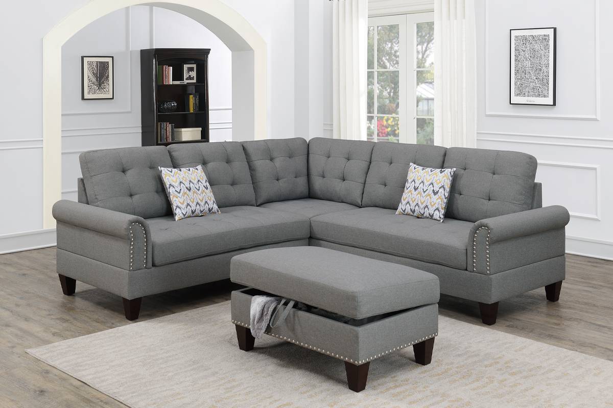 F6475 Sabine 3-PC Sectional w/ Ottoman - Grey – Caprice Furniture