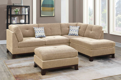 Pierce 3-PC Sectional w/ Ottoman - Tan