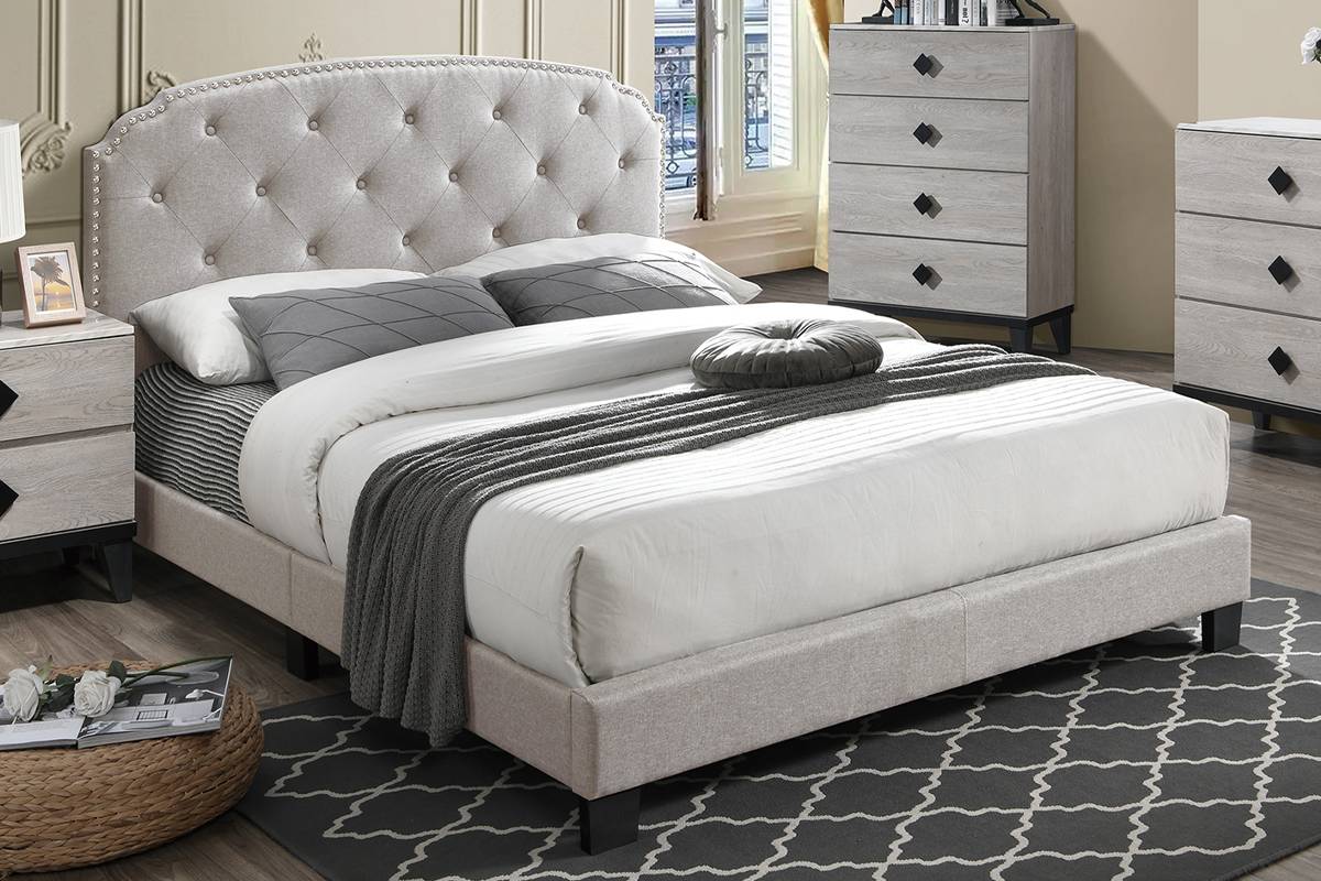 Kent Upholstered Platform Bed Frame - Beige