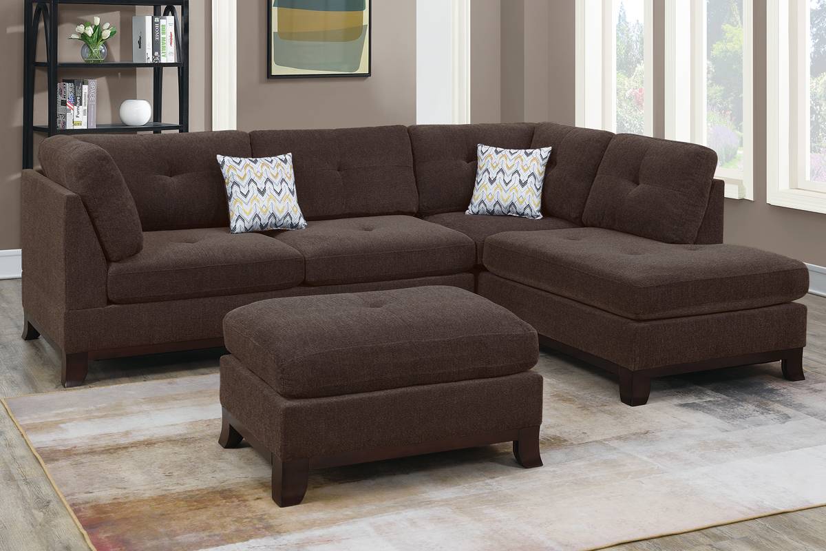 Pierce 3-PC Sectional w/ Ottoman - Brown