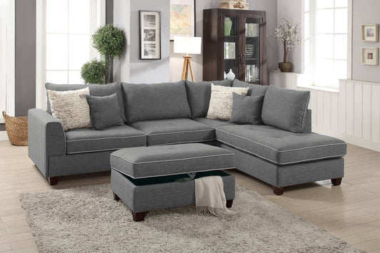 F6542 Perry 3-PC Sectional - Dark Grey